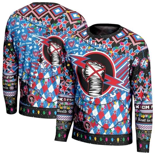 Wrestling Entertainment CM Punk Best in the World Ugly Christmas Sweater Men Women Holiday Pullover