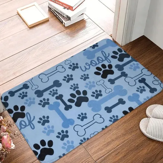 Discover Blue Puppy Paw Print Welcome Doormat for Entryway and Pet Rooms