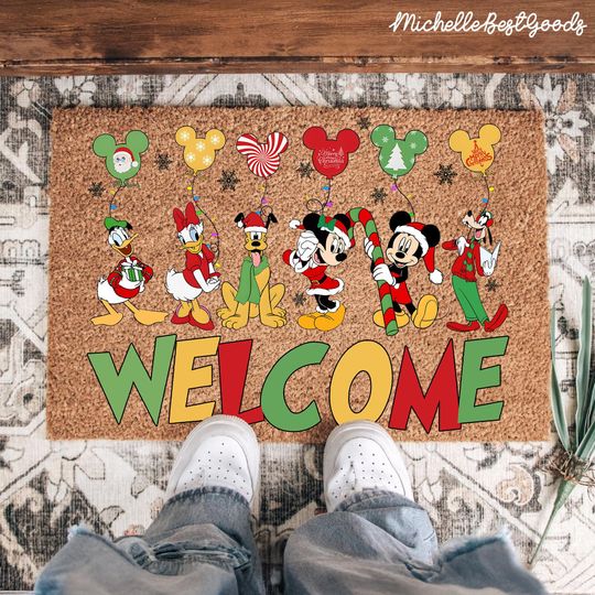 Discover Magic Castle Christmas Welcome Doormat, Mouse and Friends, Holiday Door Mat, Christmas Home Decor