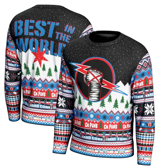 CM Punk Best In The World Wrestling Entertainment Ugly Christmas Sweater Men’s Holiday Pullover Gift