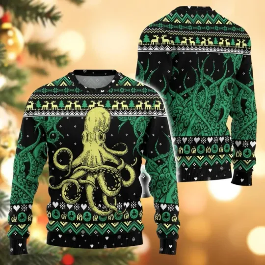Discover Christmas Octopus Ugly Sweater Funny Holiday Pullover Gift for Octopus Lovers