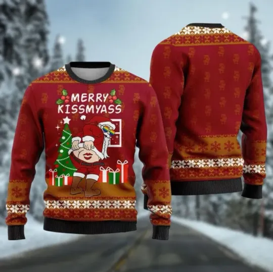 Discover Merry Kissmyass Ugly Christmas Sweater Funny Santa Claus Holiday Pullover Gift
