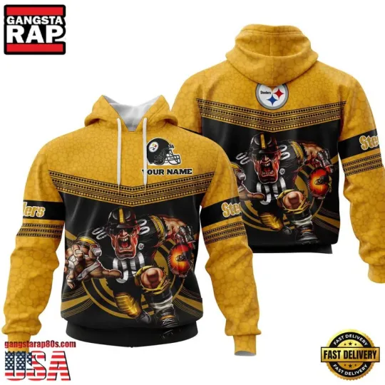 Discover Custom Name Pittsburgh Football Steeler Mascot 3D Hoodie