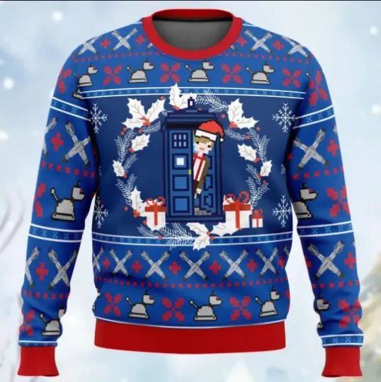 Christmas Doctor Who Ugly Sweater, Tardis Police Box Xmas Sweater
