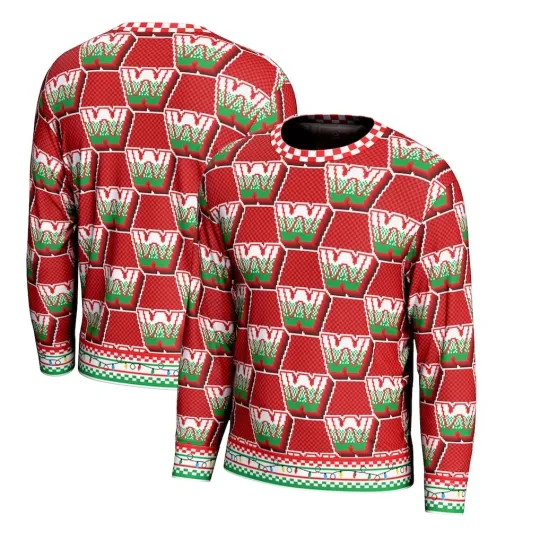 Discover Wrestling Entertainment Retro Logo Ugly Christmas Sweater Men Women Holiday Pullover Red Green