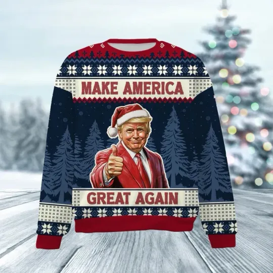 Discover Funny Patriotic Christmas Sweater Men Women Holiday Knit Pullover USA Style