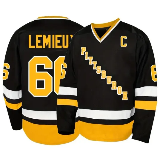 Discover Custom Youth/Men Lemieux #66 Hockey Jersey Black Sewn Custom Name/Number