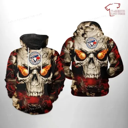 Discover Toronto Blue Baseball Team Jays Fire Skull 3D Hoodie, Toronto Blue Jayss Gift