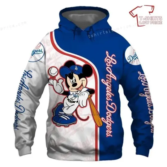 Discover Los Angeles Baseball Team Dodgers Mickey Mouse 3D Hoodie