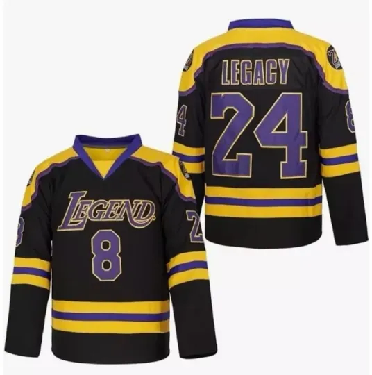 Discover Design Bryant 8 Legend 24 Legacy Hockey jersey Sewn Custom Black White Yellow