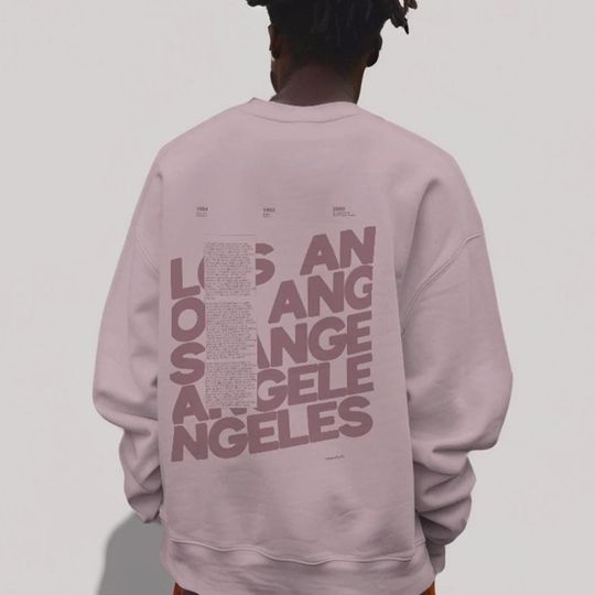 Discover City Sweatshirt Custom Name Initial Oversize Jumper Los Angeles Bold Back Print Men Streetwear Soft Pink Apparel Bold Text Sweatshirt Gift