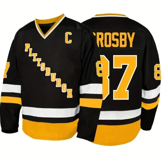 Discover Custom Youth/Men Crosby #87 Hockey Jersey Black White Sewn Custom Name