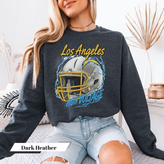 Discover Retro Los Angeles Sweatshirt High Voltage Crewneck Blue Gold Football Apparel Vintage Sporty Fan Outfit Cozy Top