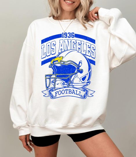 Discover Los Angeles Football Sweatshirt, Vintage Los Angeles Game Day T-Shirt, Retro Los Angeles Sports Fan Hoodie, Distressed Helmet Graphic