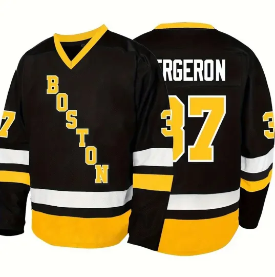 Discover Men's Bergeron 37 Hockey Jersey Black Sewn Custom Name and Number