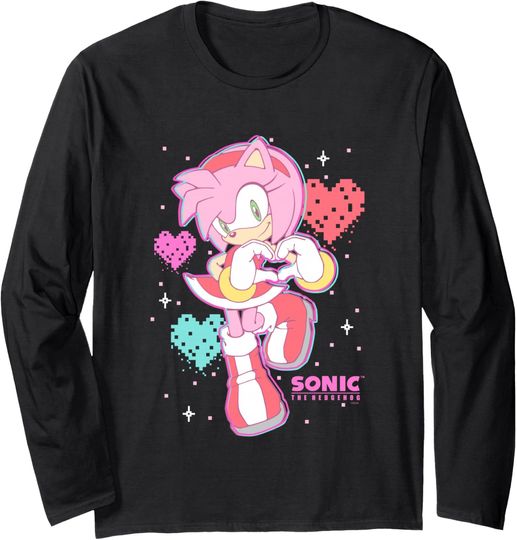 Sonic The Hedgehog Valentine's Day Cute Amy Rose Retro Logo Long Sleeve T-Shirt