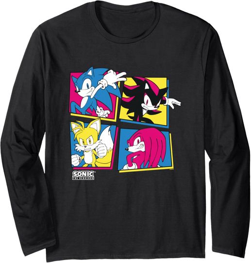 Sonic The Hedgehog Sonic Shadow Tails Knuckles Retro Panels Long Sleeve T-Shirt
