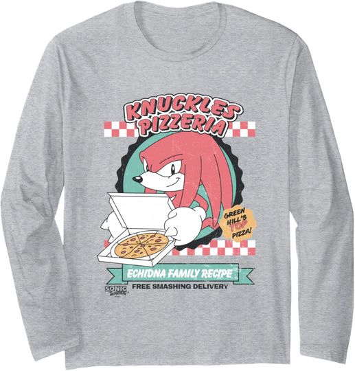 Discover Sonic The Hedgehog Knuckles Pizzeria Vintage Restaurant Ad Long Sleeve T-Shirt
