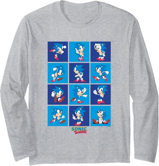 Sonic The Hedgehog Many Poses Of Sonic Retro Panels Long Sleeve T-Shirt