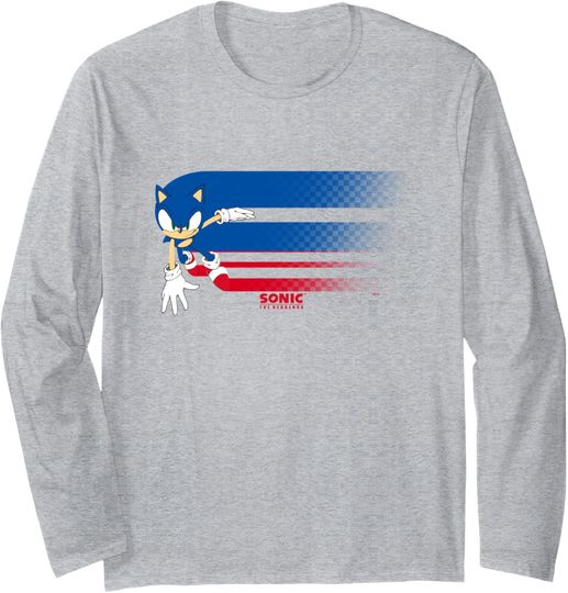 Discover Sonic The Hedgehog Americana Red White & Blue Blurred Trail Long Sleeve T-Shirt