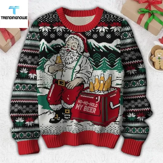 Discover Santa Claus Hold My Beer Christmas Ugly Sweater 2025