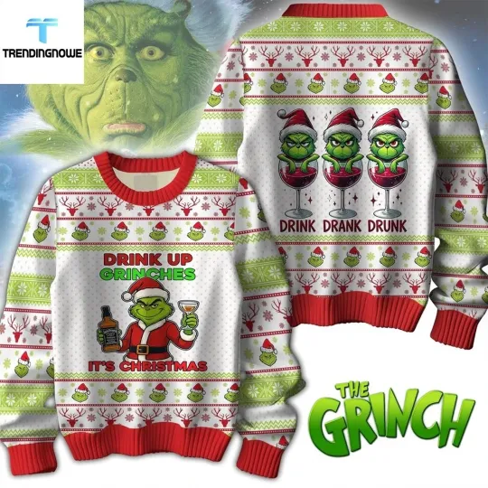Discover The Gring Drink Up Christmas Ugly Sweater 2025
