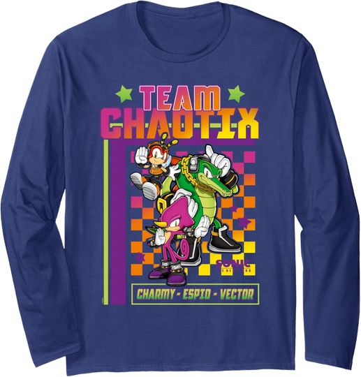 Discover Sonic The Hedgehog Team Chaotix Charmy Espio Vector Logo Long Sleeve T-Shirt
