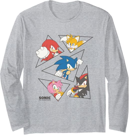 Discover Sonic The Hedgehog Main Characters Triangle Portraits Retro Long Sleeve T-Shirt