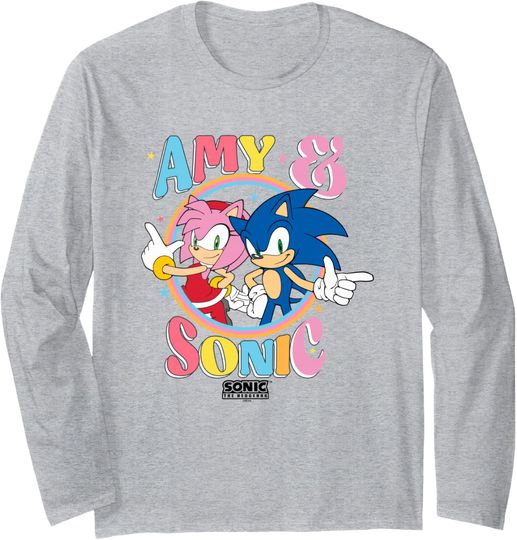 Discover Sonic The Hedgehog Amy & Sonic Colorful Retro Portrait Long Sleeve T-Shirt