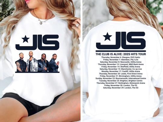 Discover JLS The Club Is Alive 2025 Tour T-Shirt Front and Back Design