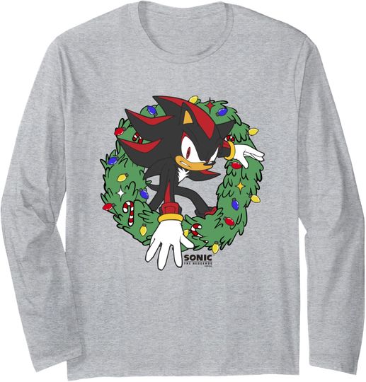 Discover Sonic The Hedgehog Christmas Shadow X-Mas Wreath Long Sleeve T-Shirt