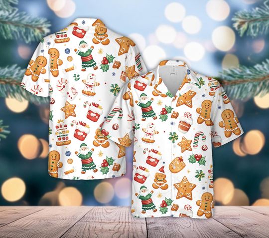 Discover Christmas Cookies Hawaiian Shirt for Men and Women, Holiday Gingerbread and Santa