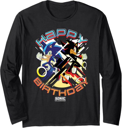 Sonic The Hedgehog Happy Birthday Sonic Shadow Chest Poster Long Sleeve T-Shirt