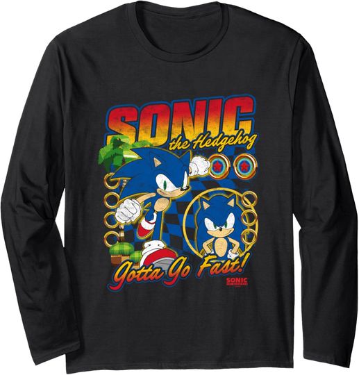 Discover Sonic The Hedgehog Gotta Go Fast Distressed Portrait Long Sleeve T-Shirt