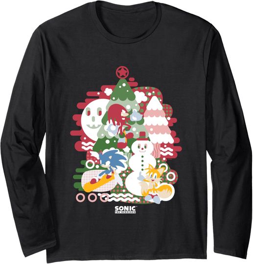 Sonic The Hedgehog Christmas Sonic & Friends Enjoying Winter Long Sleeve T-Shirt