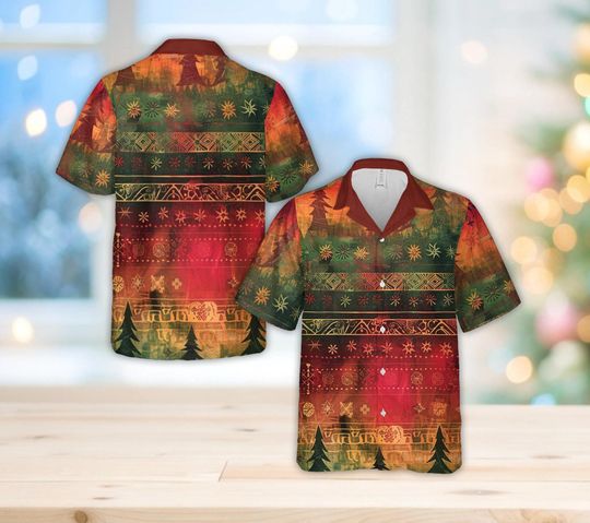 Discover Boho Christmas Hawaiian Shirt, Retro Ombre Christmas, Vintage Holiday Shirt for Men and Women