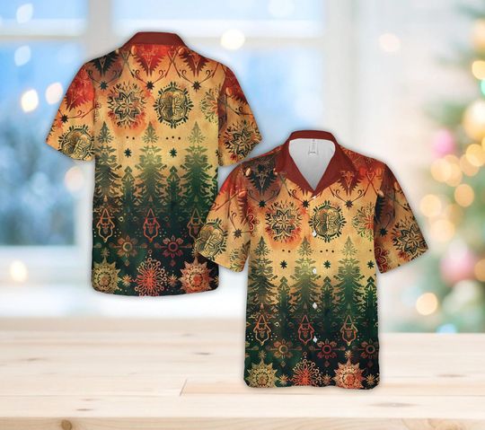 Discover Boho Ombre Christmas Hawaiian Shirt, Vintage Aesthetic Festive Shirt for Men Women