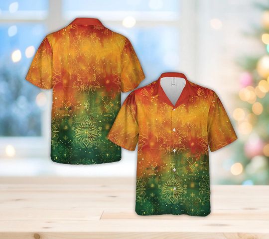 Discover Boho Ombre Christmas Hawaiian Shirt, Retro Button-Down, Vintage Holiday Shirt for Men and Women