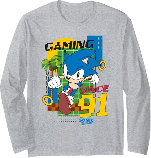 Sonic The Hedgehog Iconic Sonic Gaming Since 91 Retro Poster Long Sleeve T-Shirt