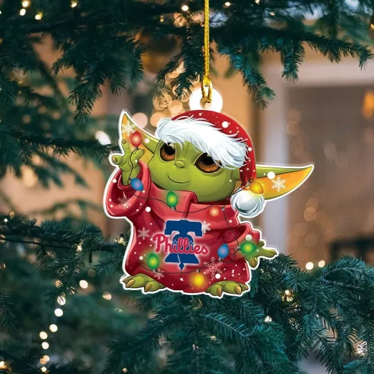 Discover Personalized Philadelphia Baseball Phillies Team Yoda Christmas Ornament Gift