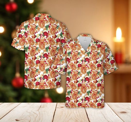 Discover Christmas Gingerbread Coquette Hawaiian Shirt, Christmas Holly Berries Button Down Shirt,Christmas Gingerbread Shirt Xmas Gift For Men Women