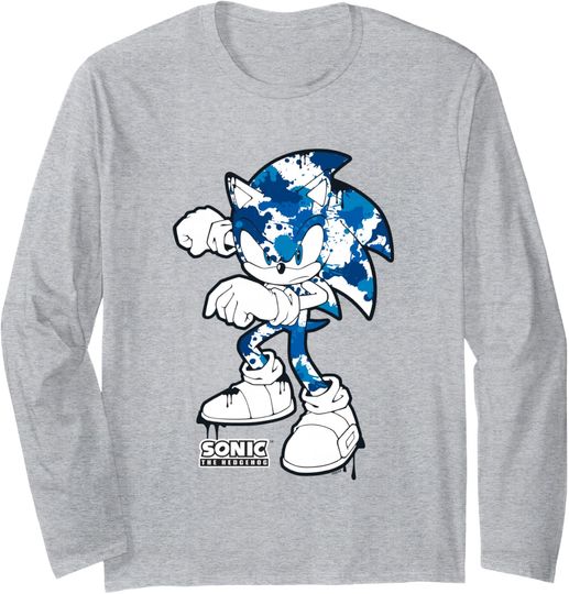 Discover Sonic The Hedgehog Dripping Paint Urban Style Portrait Long Sleeve T-Shirt