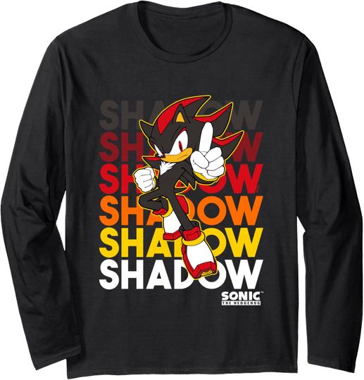 Discover Sonic The Hedgehog Shadow Stacked Text Cool Logo Long Sleeve T-Shirt