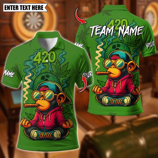 Discover Custom Bowling Polo Shirt, Bowling 420 Funny Monkey Design, Personalized Bowling Polo for Men Women, Personalized Name Team 3D Shirt