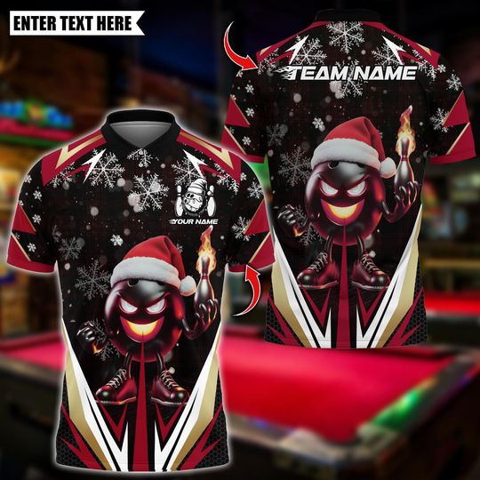 Discover Custom Bowling Polo Shirt with Santa Fire Strike Design for Men and Women, Personalized Name Team