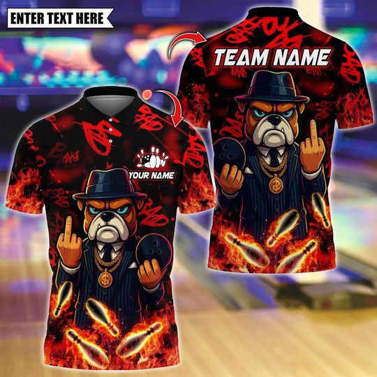 Discover Custom Bowling Polo Shirt with Cartoon Gangster Dog and 3D Name Personalization