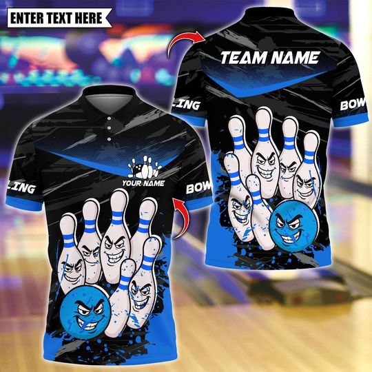 Discover Custom Bowling Polo Shirt with Angry Ball and Pins Design, Personalized Name Team 3D for Men