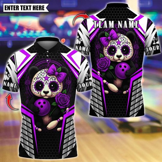 Discover Custom Bowling Polo Shirt with Skull Baby Panda Design, Personalized Name and Team Logo