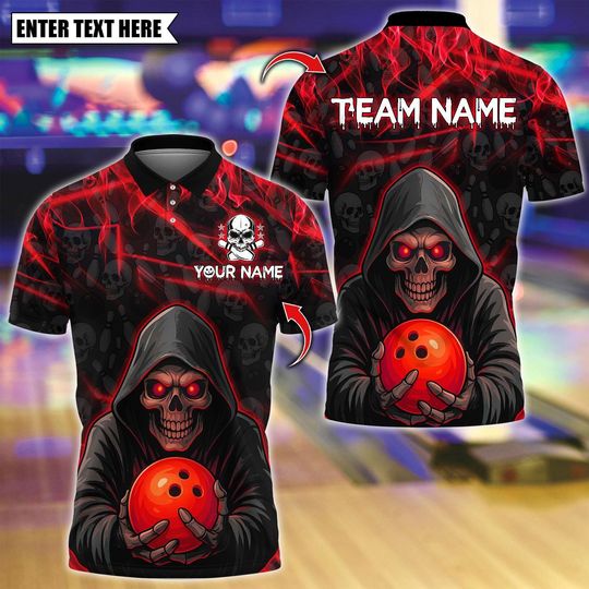 Discover Custom Bowling Polo Shirt with Flame Grim Reaper and 3D Name Personalization for Men and Women