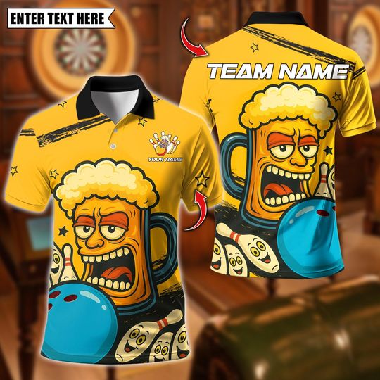 Discover Personalized Bowling Polo Shirt with Beer and Team Name, 3D Design for Men and Women